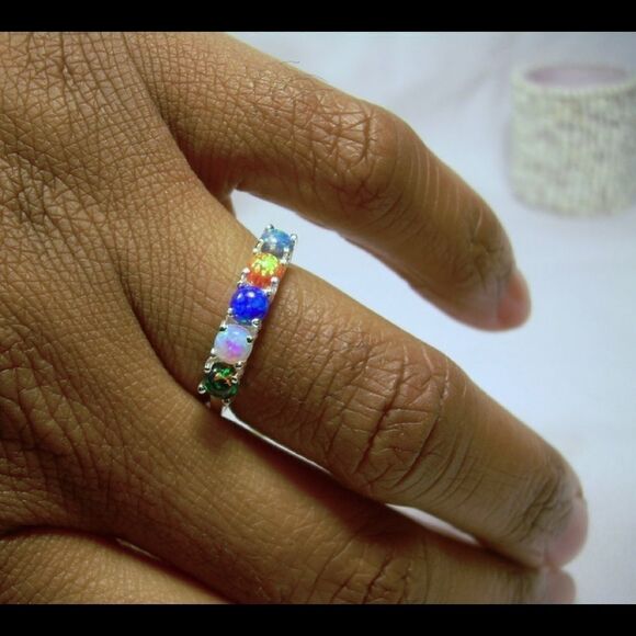 Sterling Silver MultiColor Opal Ring Jewelry - Picture 2 of 10
